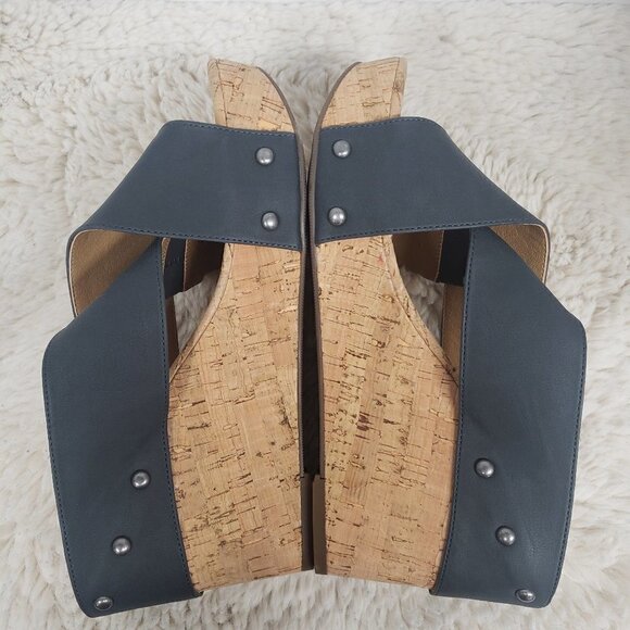 Lucky Brand Dark Slate Blue Cork Wedge Sandals Size 8.5 - Picture 6 of 11